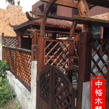 重庆景区设计防腐木专业定制水车凉亭实木长廊
