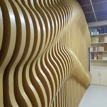 定制墙面装饰造型铝板 木纹铝单板 波浪弧形铝格栅