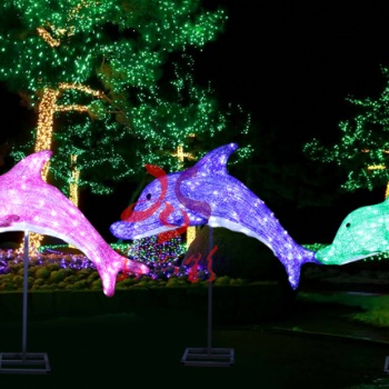灯会布置LED变色海豚花灯整套装美陈商场草坪亮化华亦彩源头厂家现场制作动物造型花灯展览