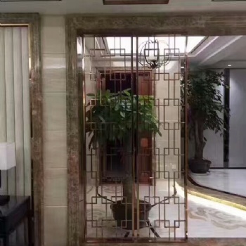 现代不锈钢屏风隔断墙酒店金属玄关简约中式客厅餐厅会所花格 提供整体设计
