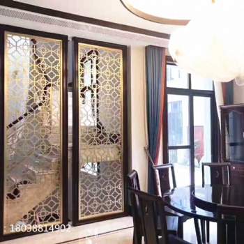不锈钢屏风隔断客厅镂空金属花格轻奢钛金酒店铝雕玄关装饰