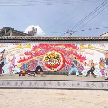 楚雄彝族文化火把节墙绘墙画锦泰彩绘墙体彩绘彝族文化手绘墙绘墙画制作