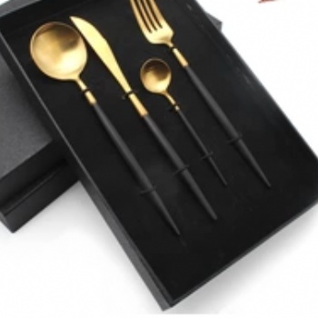 镀钛金餐具304不锈钢餐具 砂光葡萄牙网红圆勺冰勺牛排刀叉勺筷