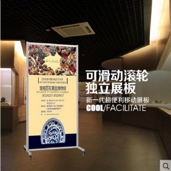 厂价带滑轮可移动八棱柱展板,书画展板,带底座展览屏风展板