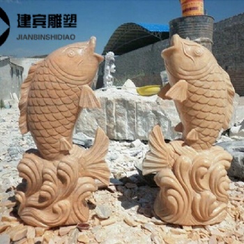 喷水石头鱼别墅庭院水景鲤鱼雕塑石雕吐水鱼图片