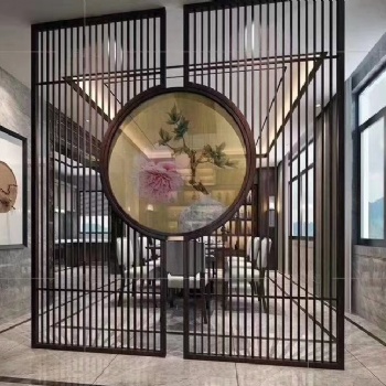 现代中式不锈钢屏风隔断图片，客厅办公隔断，隔断屏风历史