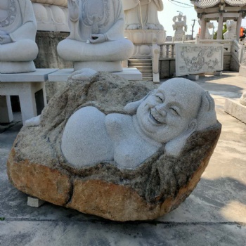 现货自然石弥勒佛雕刻 自然青石佛像人物石雕