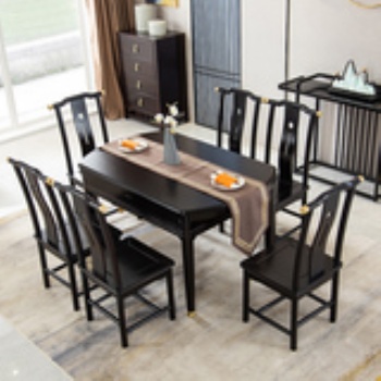 新中式实木餐桌圆桌餐桌椅组合全实木可伸缩折叠方圆两用