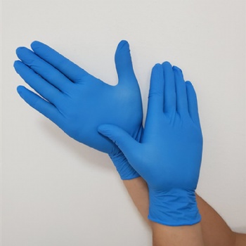 芮戈斯丁腈手套一次性防护手套蓝色家用食品级民用防感染电子盒装100只装