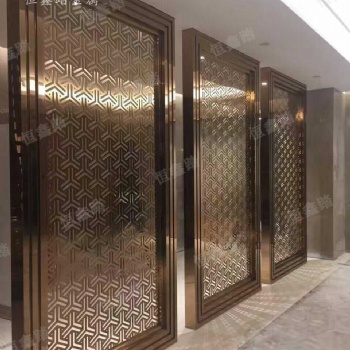 售楼部不锈钢激光焊接隔断拉丝玫瑰金屏风