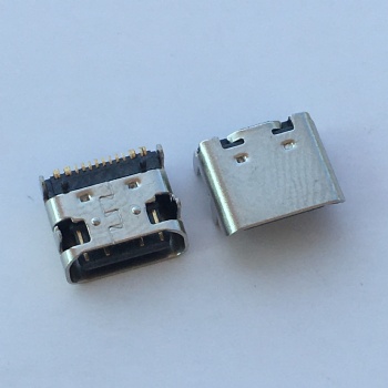 斜口type-c 16p母座板上型 单排贴片SMT四脚插板 L=7.35mm