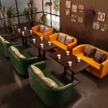 奶茶店桌椅组合商用网红餐厅餐桌汉堡店餐饮家具靠墙卡座沙发定制