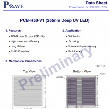 PW深紫外UVB芯片255nm80mWPCB-H50-V1