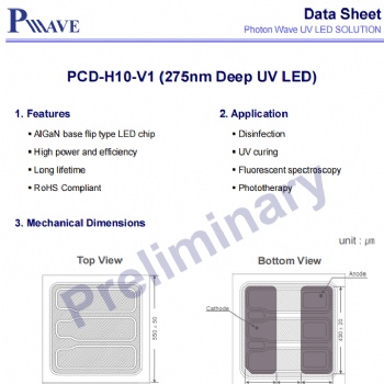PW深紫外UVC芯片22mW275nmPCD-H10-V1