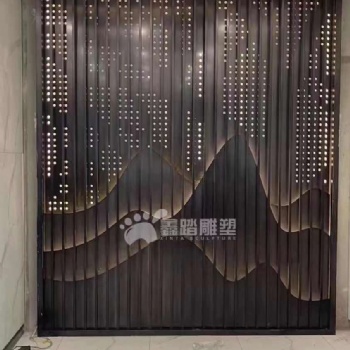创意山水景墙，发光不锈钢山峦隔断，不锈钢装饰景墙