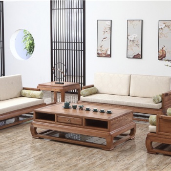 供应济宁 木言木语中式实木沙发黄菠萝木药木沙发