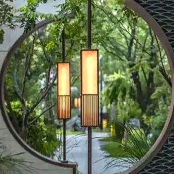 新中式日式禅意别墅庭院小花园壁炉鱼池园林景观绿化设计效果图