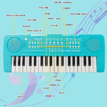 BIGFUN儿童键盘钢琴37键电子便携键盘钢琴玩具男女童（蓝色）3-8