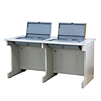 电教室钢制翻转电脑桌主机后置 桌面隐藏显示器生产厂家定制