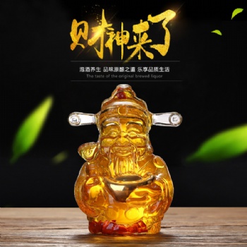 河间华企生产异形艺术财神酒瓶精美创意高硼硅玻璃泡酒瓶1000ml