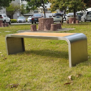 户外不锈钢长条凳室外菠萝格防腐木景观成品坐凳公园竹木长凳