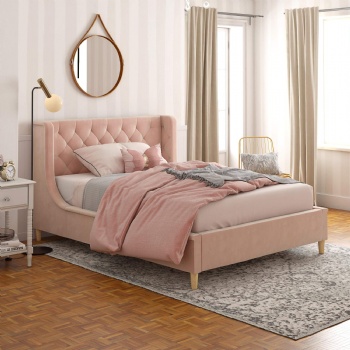 Modern European Pink Full Size Upholstered Bed