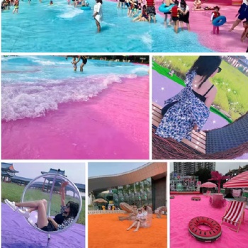 网红粉红砂造景用沙滩沙 儿童娱乐砂 煅烧彩砂不易褪色圆粒砂