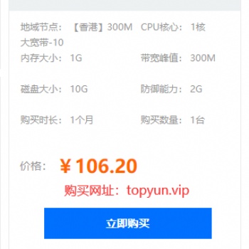 TOP云香港300M大带宽云服务器仅106元/月