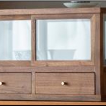 弄子里黑胡桃木移门玻璃展示小柜 茶柜 收纳柜 新中式小柜