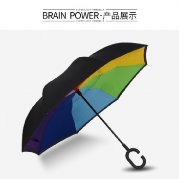 【支持定制LOGO】汽车反向C型免持式双层晴雨两用反折太阳广告伞