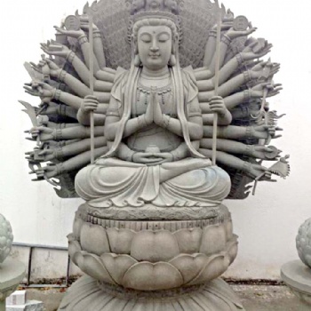 石雕观音佛像 寺庙石雕佛像定制 青石乘龙观音站像 石雕十八罗汉雕像