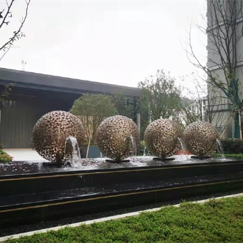 杭州小区入口流水球雕塑 小区景观小品定制