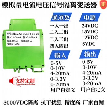 0-20ma转0-5v/0-10ma模拟量变送器、一入二出隔离模块