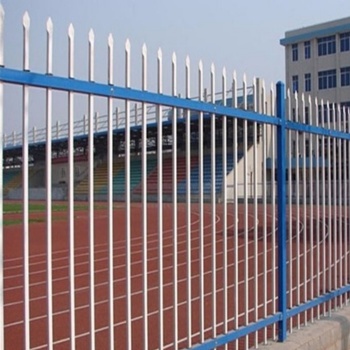 珠海学校围墙护栏 镀锌蓝白铁艺栅栏 隔离防爬