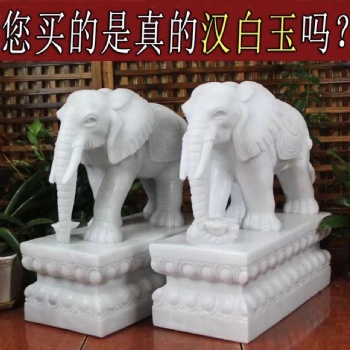 石雕大象一对汉白玉门口户外园林摆件青石家用看门别墅庭院吸水象