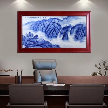 景德镇青花瓷板画，手绘茶室瓷板画批发，定做瓷板画